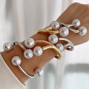 Jewelry Simple Gold Silver Bracelet for Daily Life Adjustable Pearl Bracelet